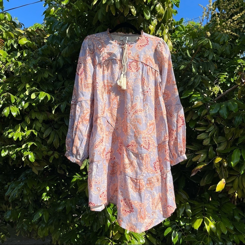 NWOT We Are Kindred linen‎ lilac purple paisley floral print ruffle mini dress